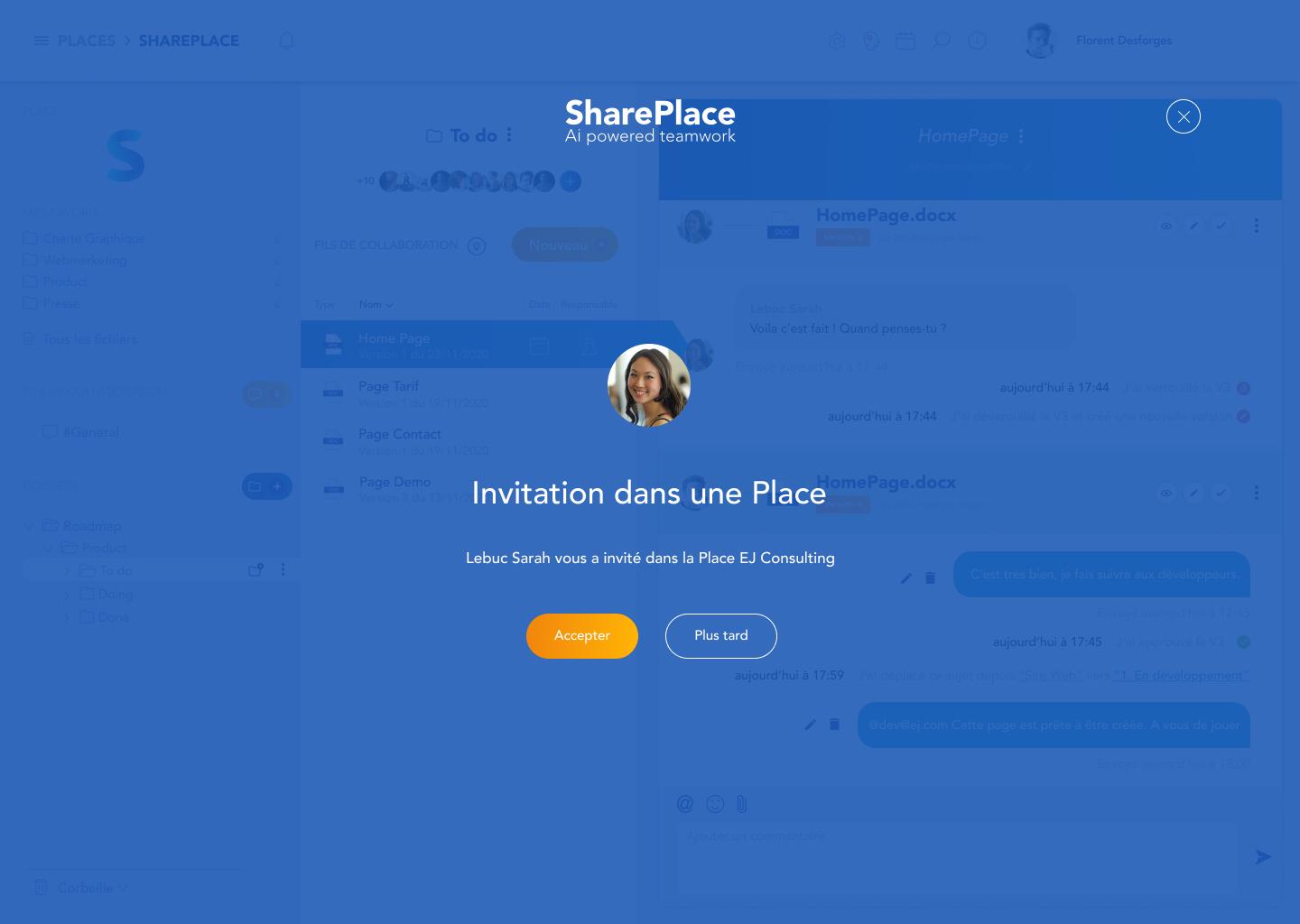 SharePlace - Invitation dans un espace de travail collaboratif de SharePlace
