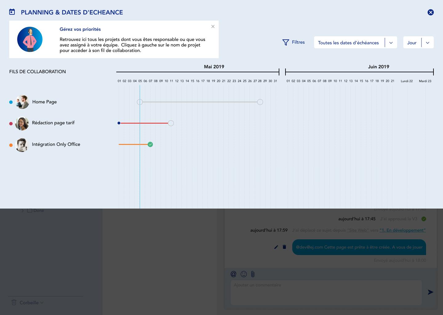 SharePlace - Vue planning de tous les projets assignés ou assignés à son équipe dans SharePlace