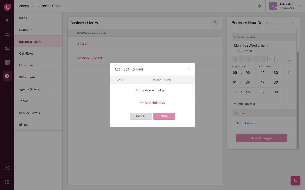 Freshdesk Contact Center - Assigning business hours and holidays on Freshcaller