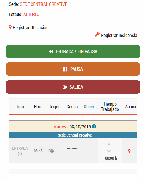 Time Laboris - Panel de fichajes