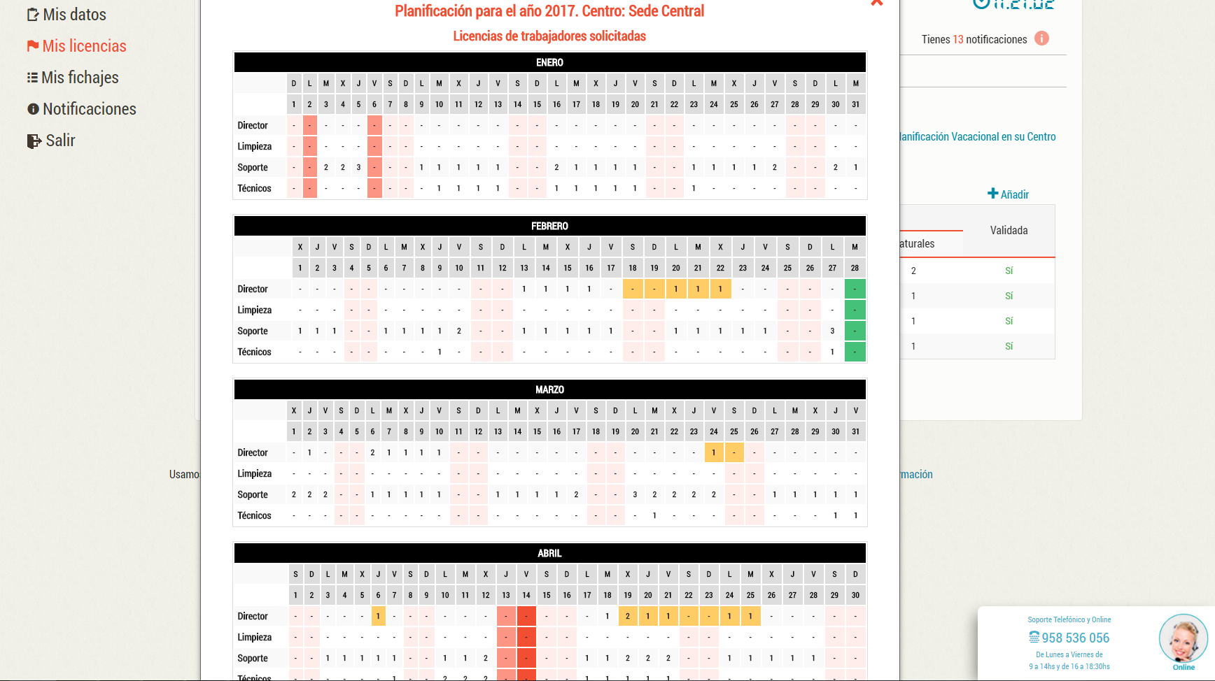 Time Laboris - Calendario de licencias solicitadas