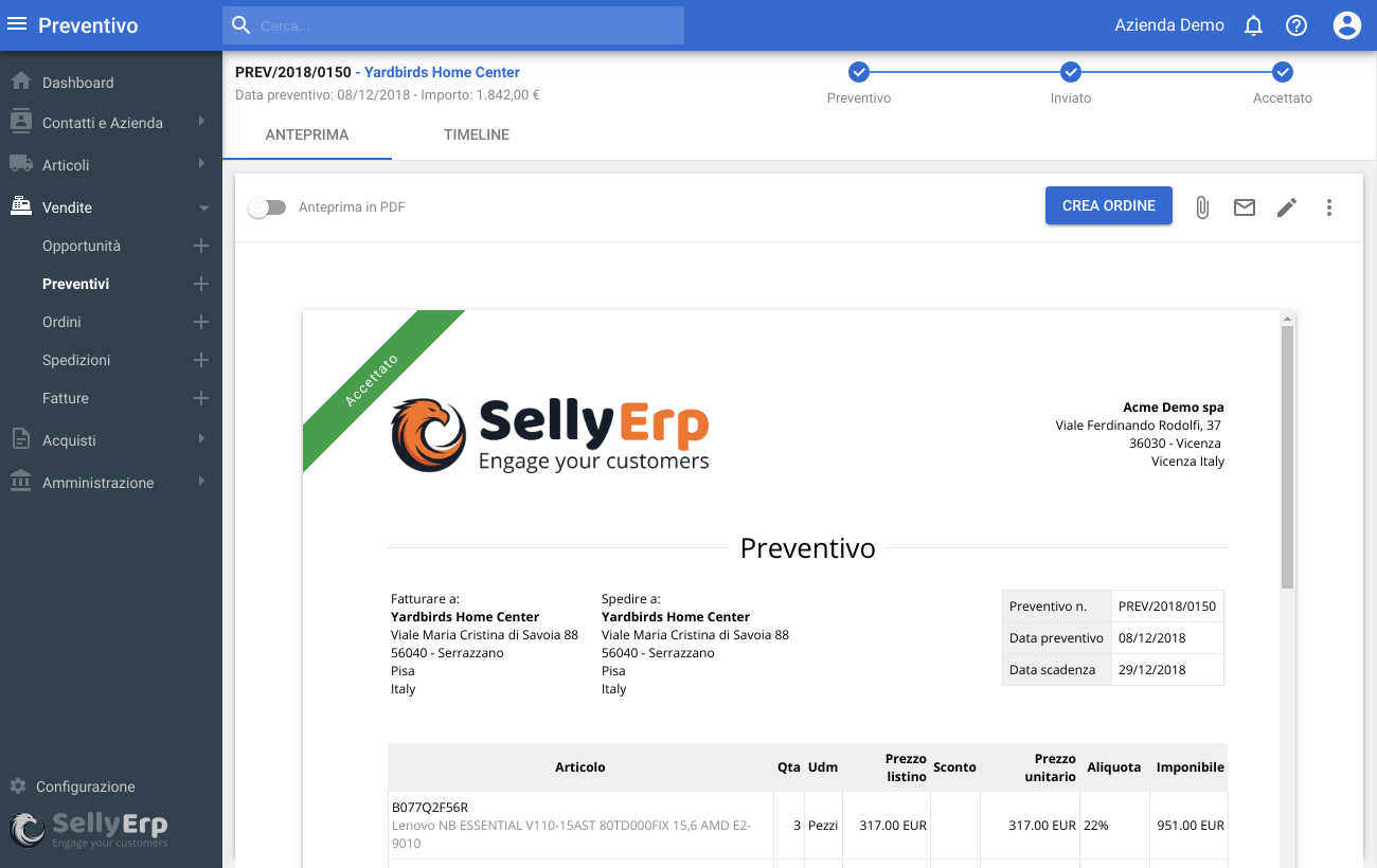 Selly Erp - Gestione preventivi