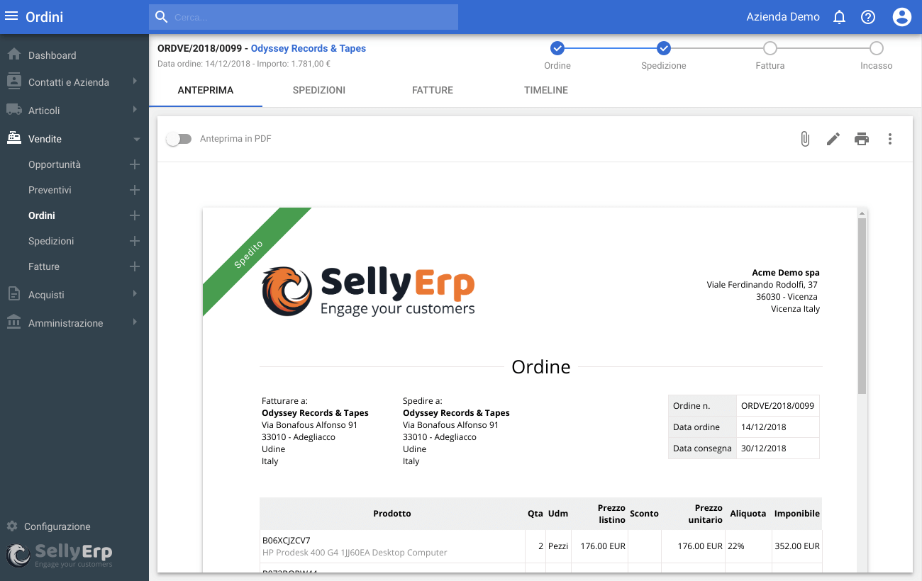 Selly Erp - Ordini e spedizioni