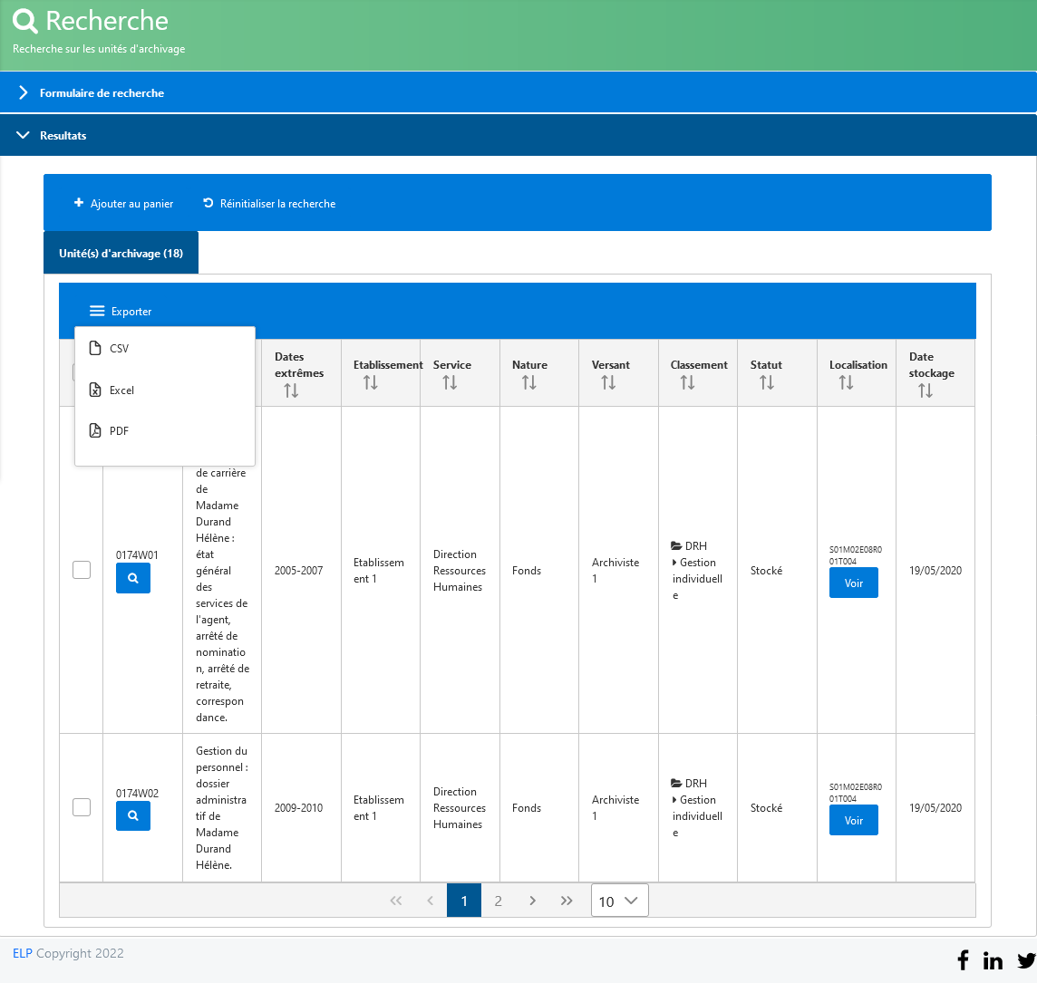 Hyperdhoc Archive - Exportation des résultats de recherche sous le format Excel et PDF.