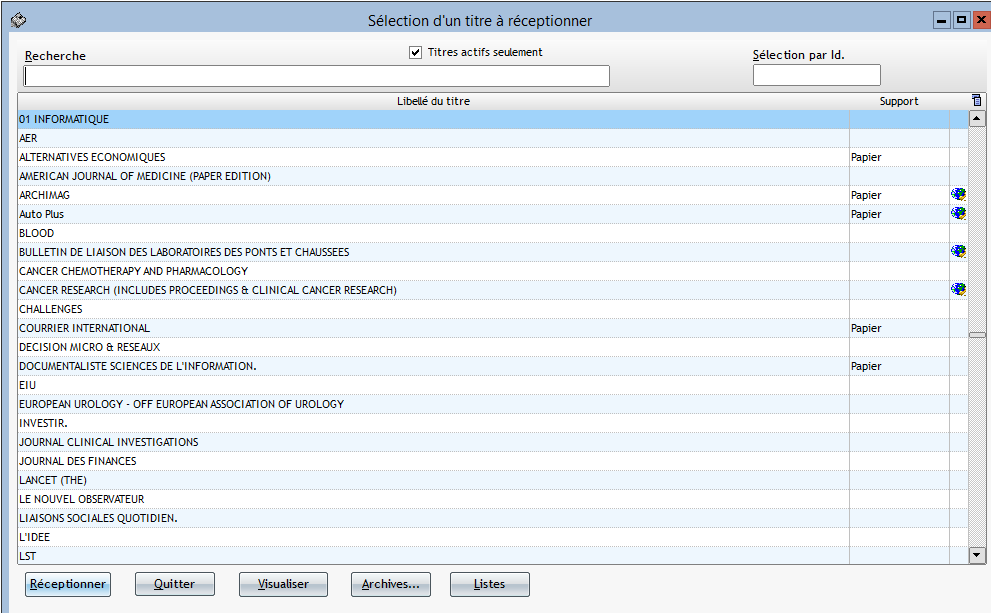 AS-Abonnement - Sélection des titres à réceptionner
