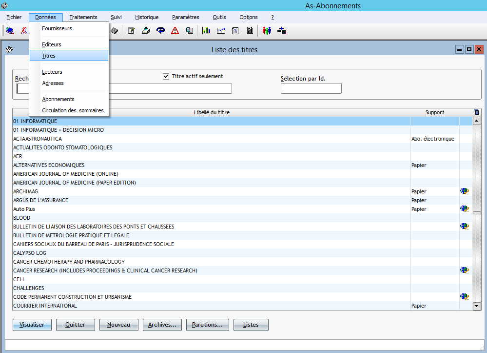 AS-Abonnement - Liste des titres de périodiques