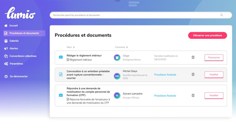 Lumio - Procédures et documents en cours