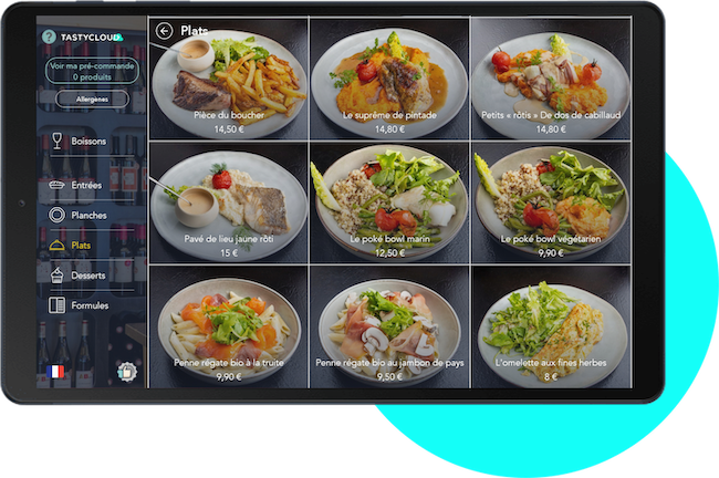 Tastycloud - Vue d'une catégorie de produits sur la tablette