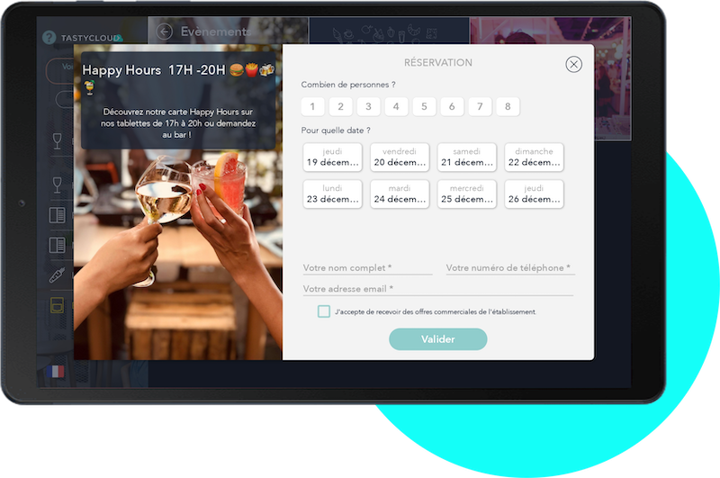 Tastycloud - Module de communication - Promouvez vos évènements et permettez de réserver directement depuis la tablette
