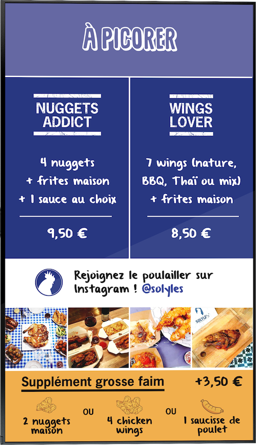 Tastycloud - Écran dynamique : exemple de menu affiché sur écran TV à l'intérieur du restaurant