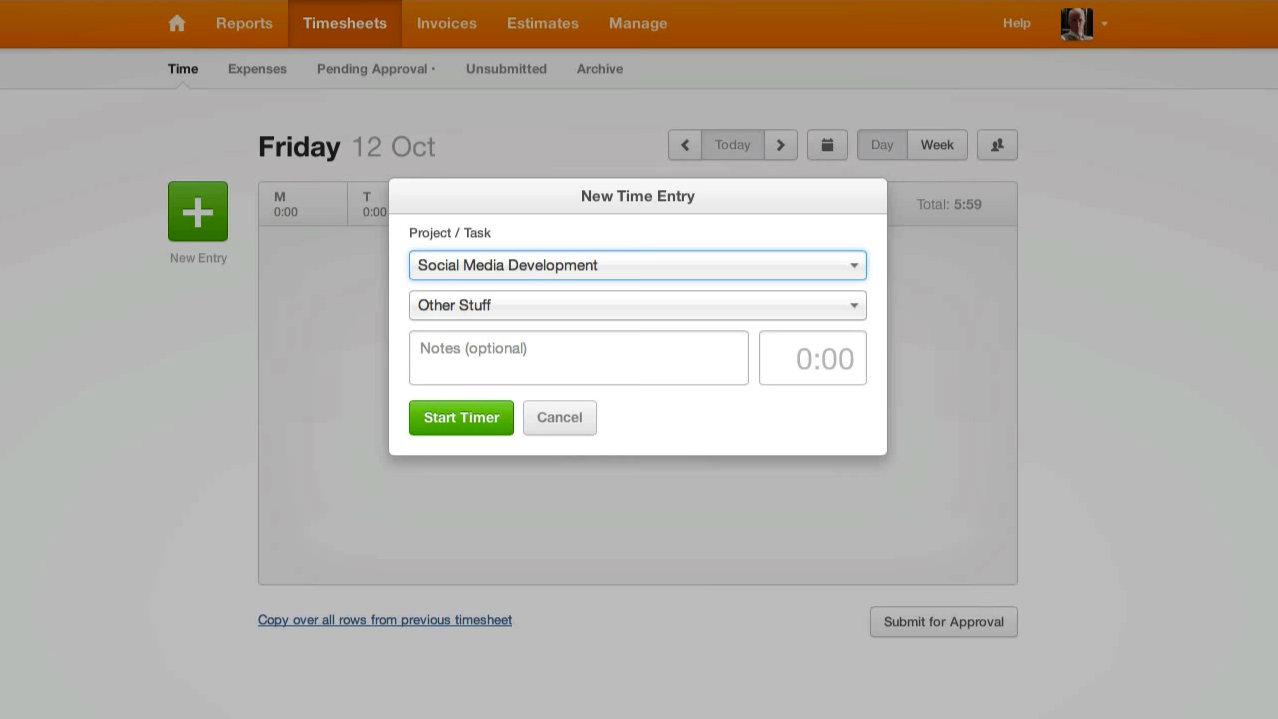 Harvest - Harvest: new entry in the time sheet (timesheet)