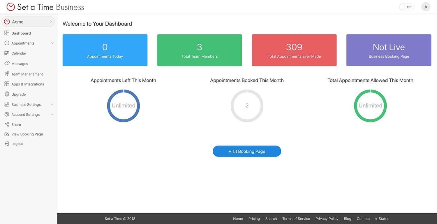 Set a Time - Scheduling and booking dashboard