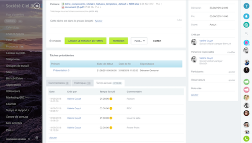 Bitrix24 Gestion de projet - Suivi du temps dans les tâches