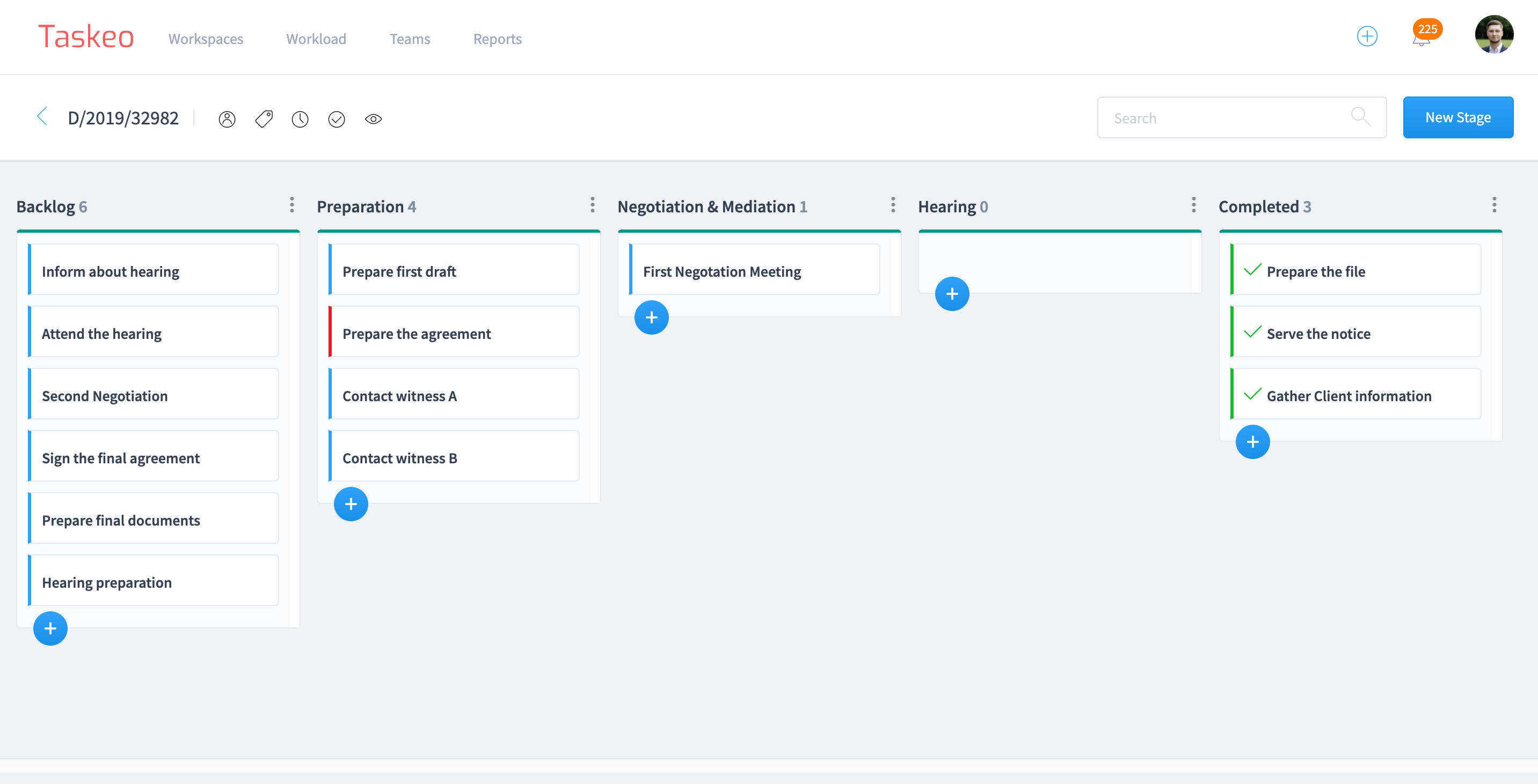 Taskeo - Kanban view allows you to reflect processes and workflows