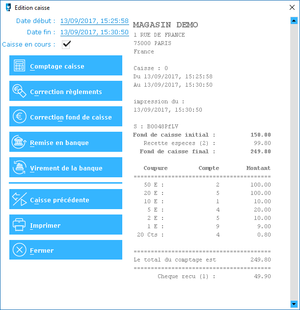 Rezomatic - Edition de Caisse quotidienne