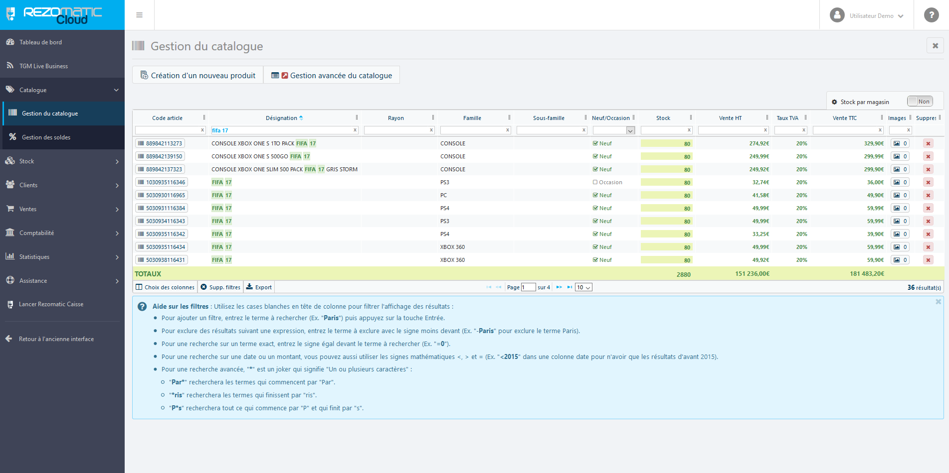 Rezomatic - Gestion du catalogue