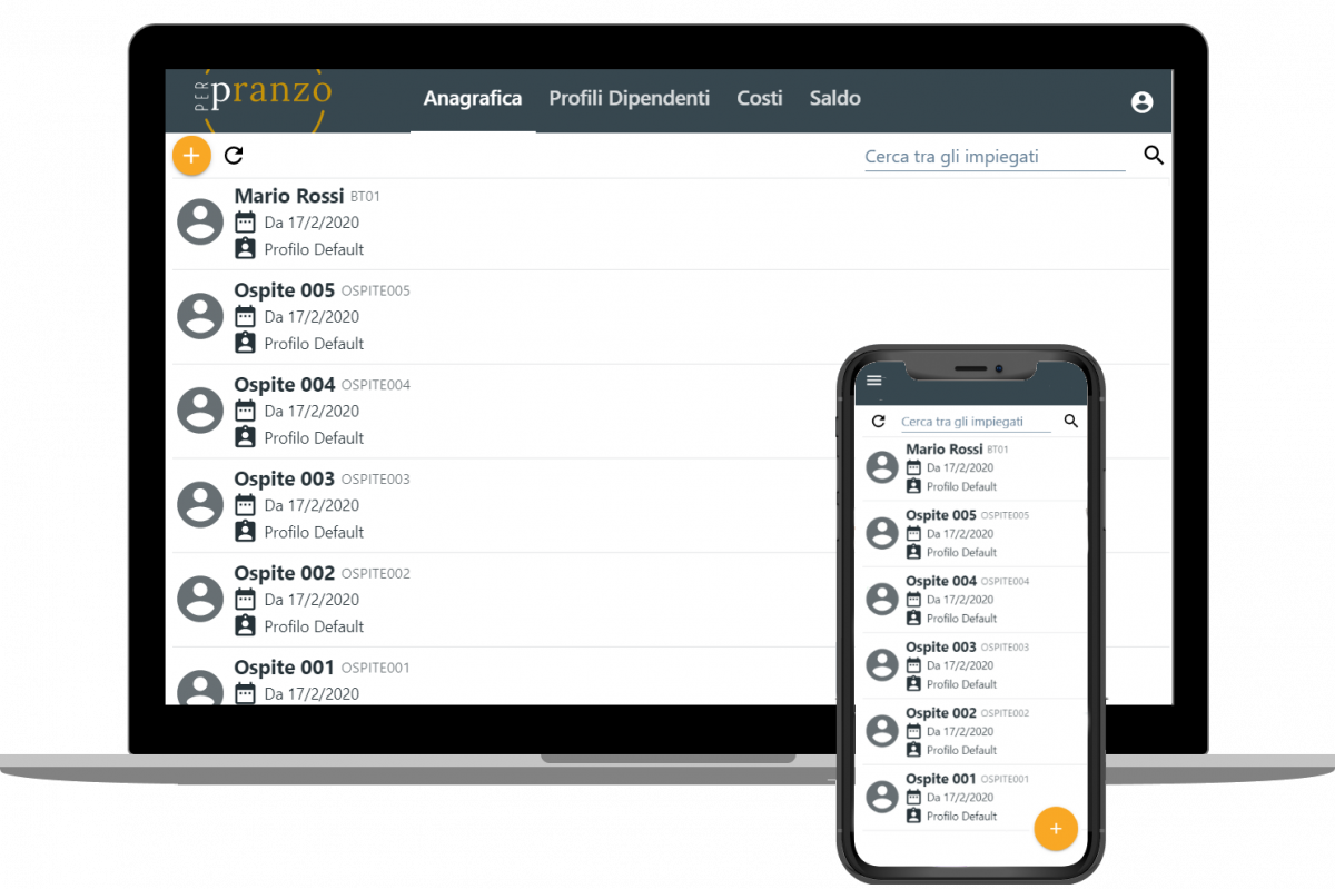 PerPranzo - Pannello di gestione dell'anagrafica e dei profili spesa dei dipendenti