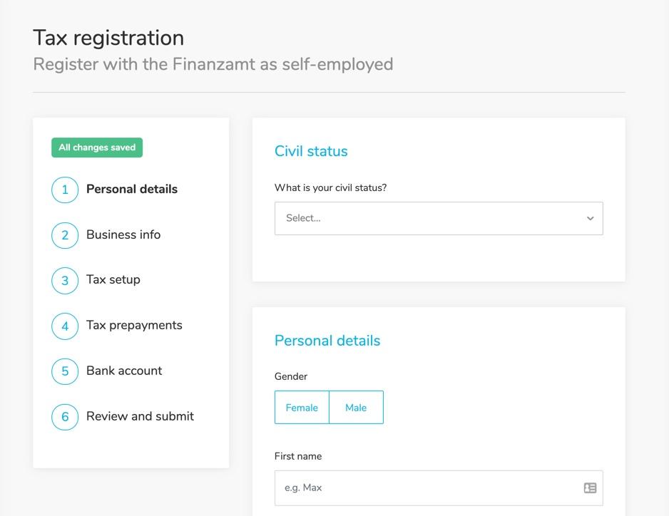 Sorted - Guided tax registration form