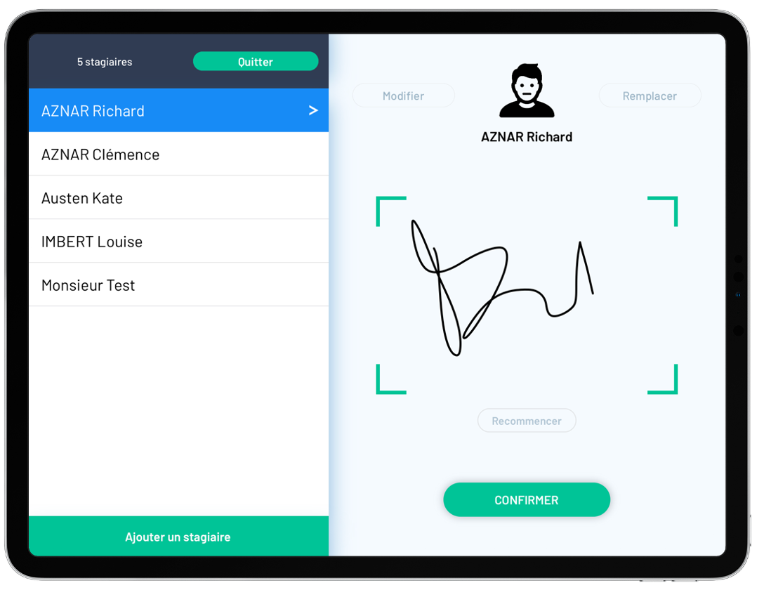 Bienvenue Formation - Signature de feuille de présence sur iPad