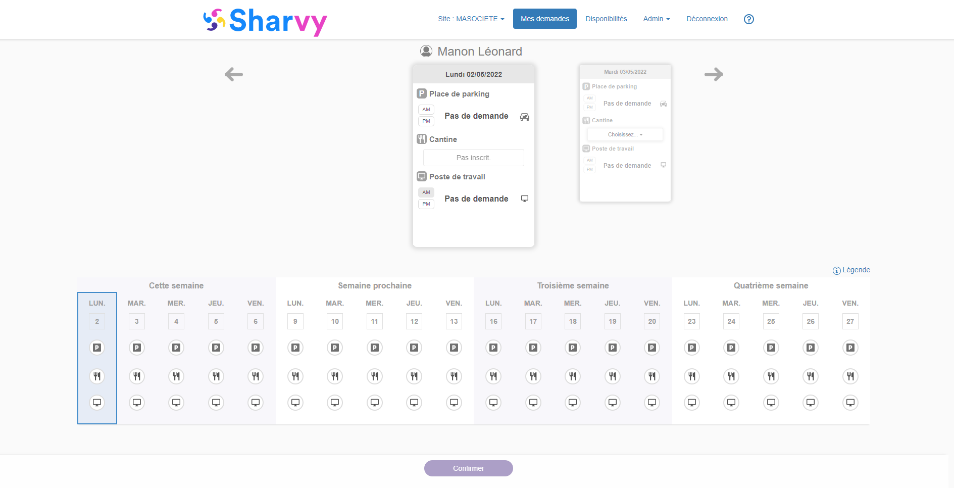 Sharvy - Planning des réservations : aucune demande effectuée