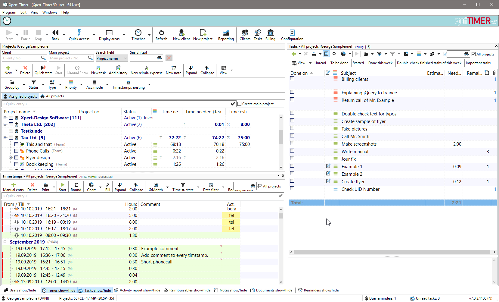 Xpert-Timer - Dashboard of Xpert-Timer Pro