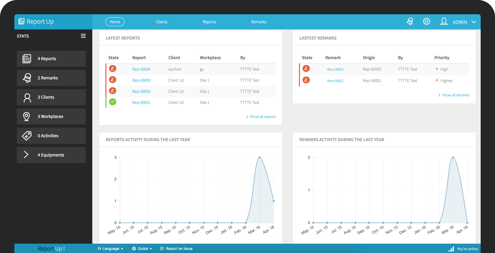 Report-Up - Tableau de bord