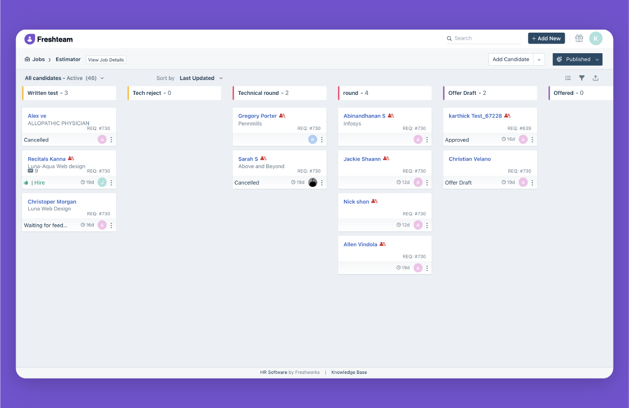 Freshteam - Kanban view