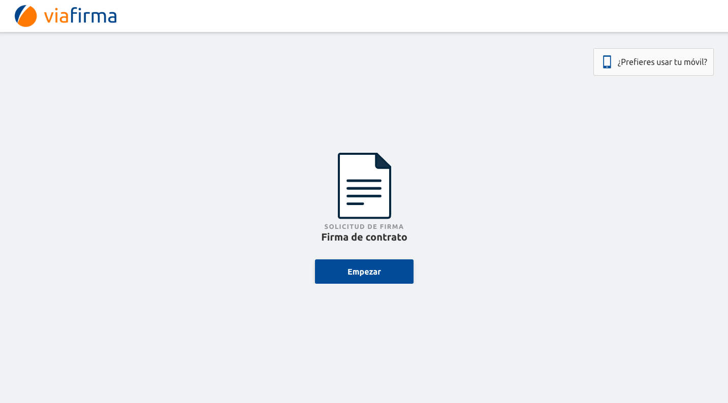 Viafirma - Pantalla de inicio de la solicitud de firma
