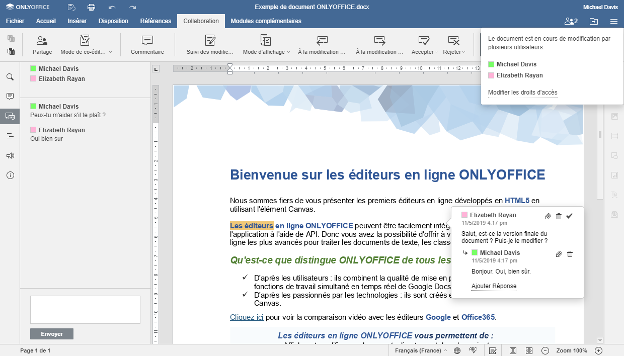 ONLYOFFICE - ONLYOFFICE : collaboration sur les documents, révision, chat, commentaires