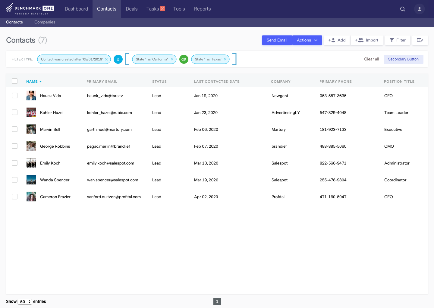 BenchmarkONE - Contact List Views