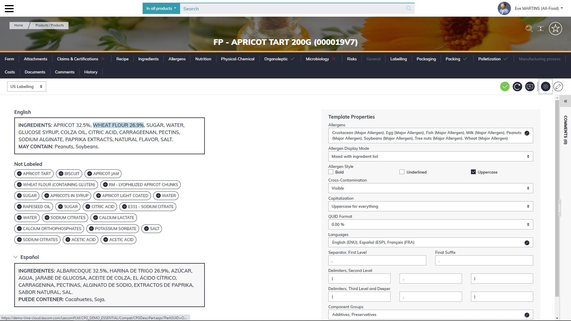 Aptean PLM Lascom Edition - Labelling tool