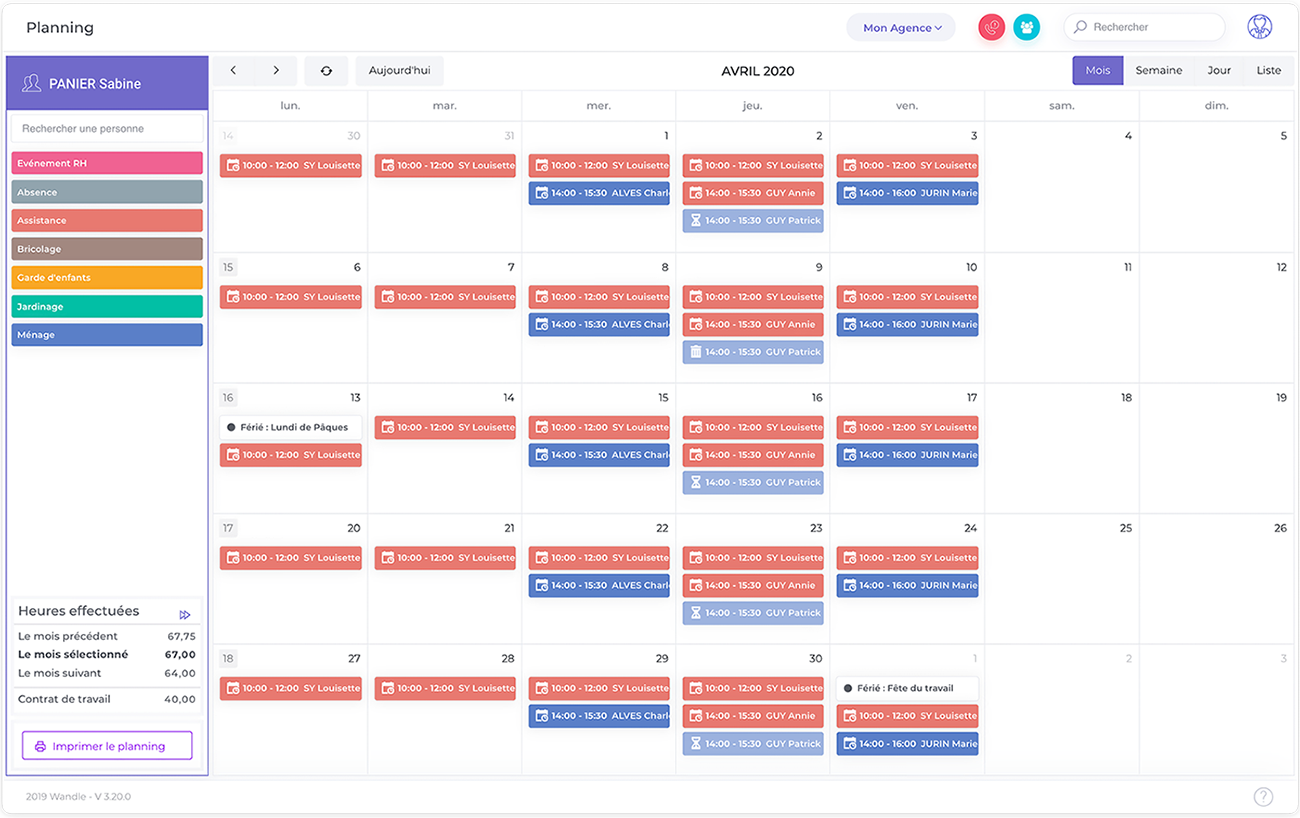 Wandle - Planning - Visualisation, gestion des prestations, création d'évènements..