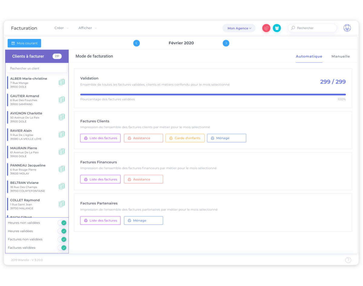 Wandle - Facturation -  Facturation automatique en un clic, création d'avoirs, gestion des règlements clients ..
