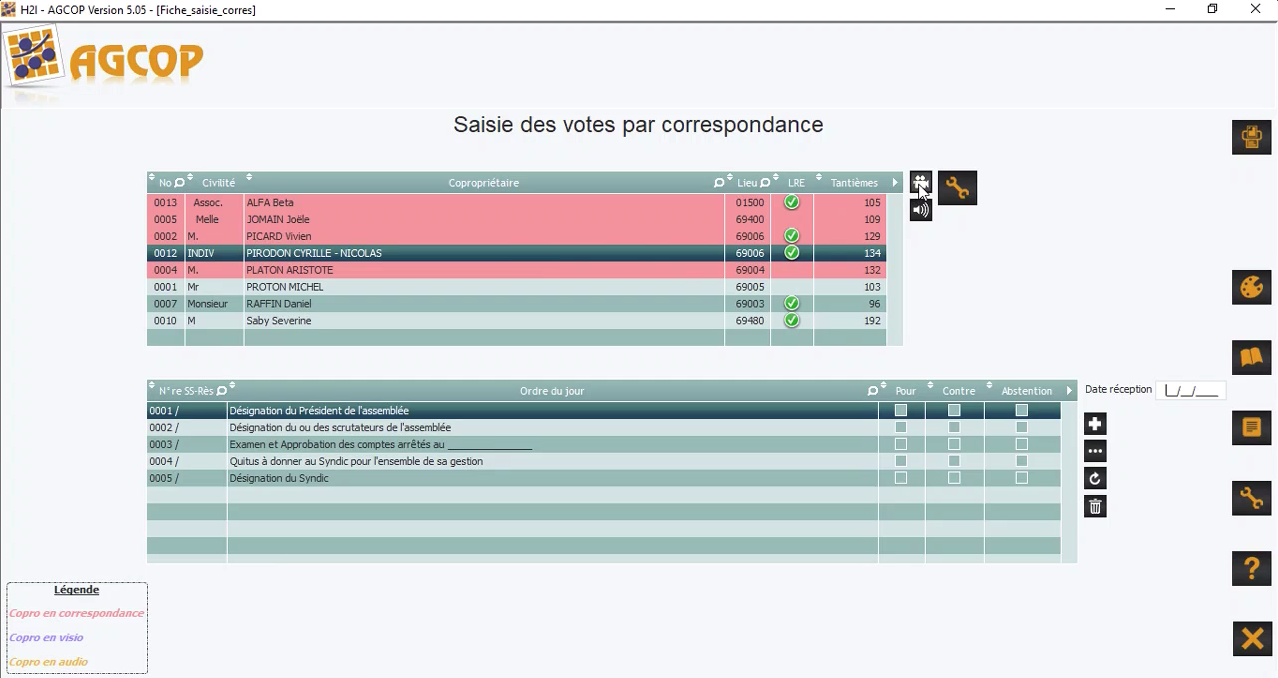 AGCOP - Saisie des votes par correspondance