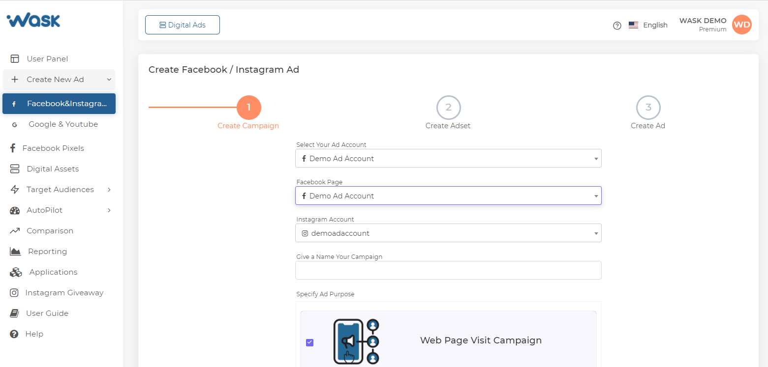 Wask - Create Facebook / Instagram Ad