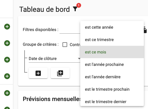 Corymbus - Nombreuses possibilités pour filtrer sur les dates