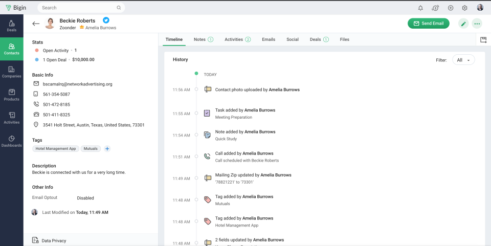 Zoho Bigin - Screenshot 3