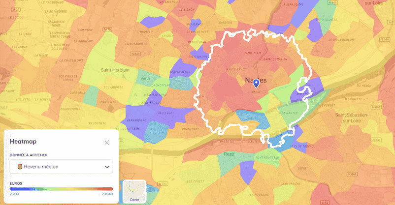 Smappen - app de géomarketing - Visualisation des densités de données avec la heatmap