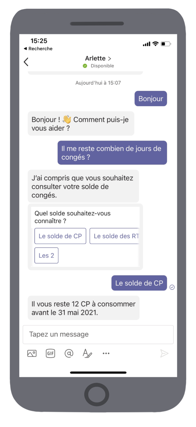 Wikit - Vue de notre chatbot Arlette dans Microsoft Teams