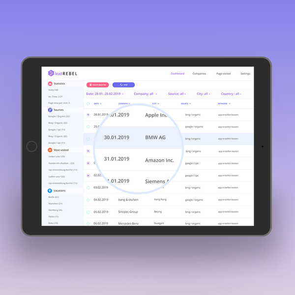 LeadRebel - We show you which companies visited your website, company and contact information of the contact person. More traffic, more "warm" leads, more sales success!