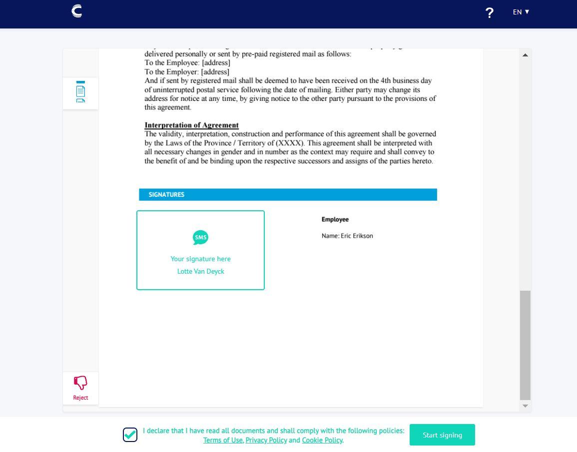 Connective eSignatures - Start signing in the signature portal of Connective eSignatures