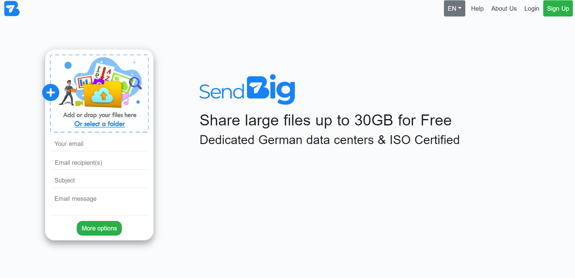SendBig - Homepage card for uploading files