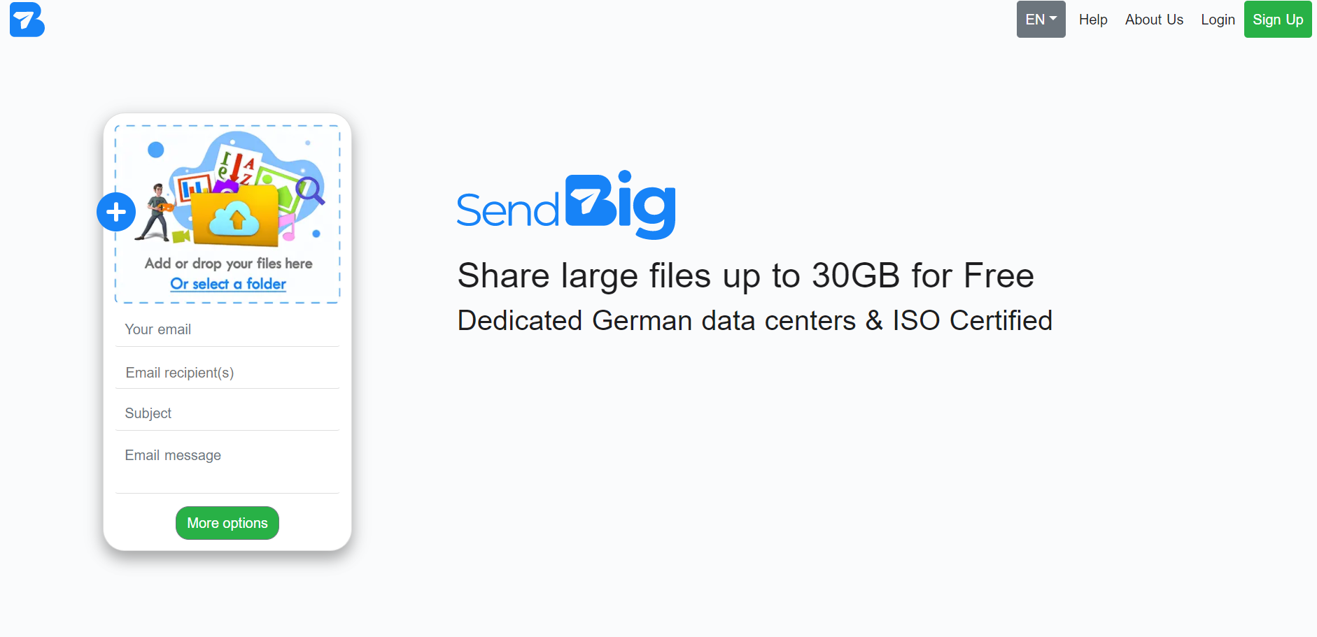 SendBig - Homepage card for uploading files SendBig - Homepage card for uploading files