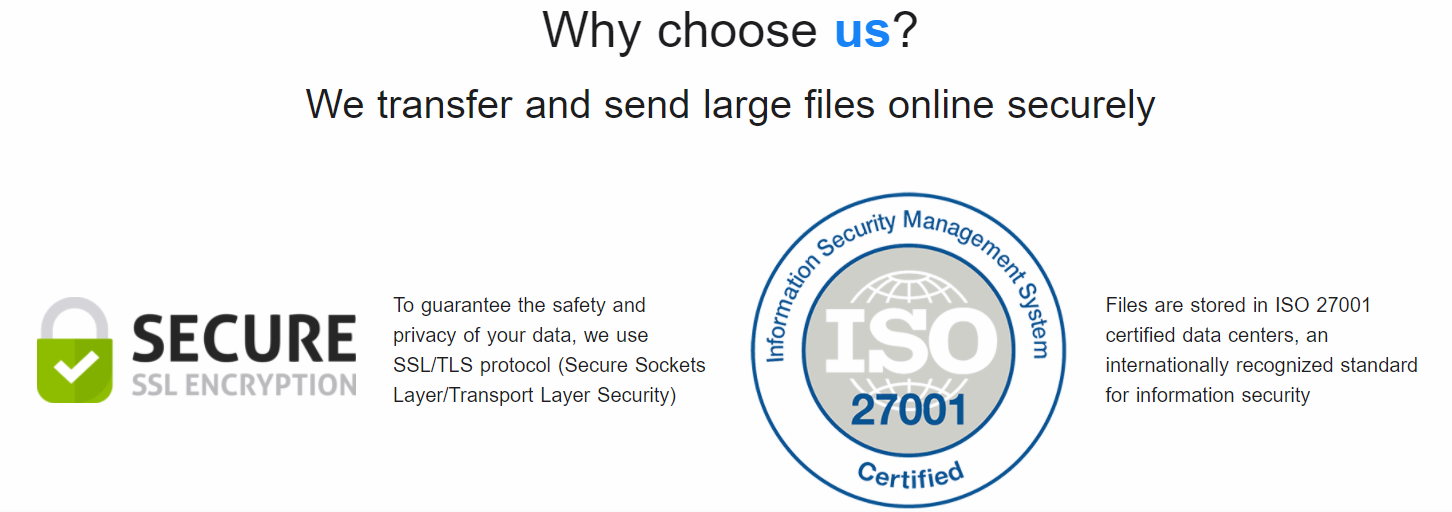 SendBig - ISO certified and secure transfer of files