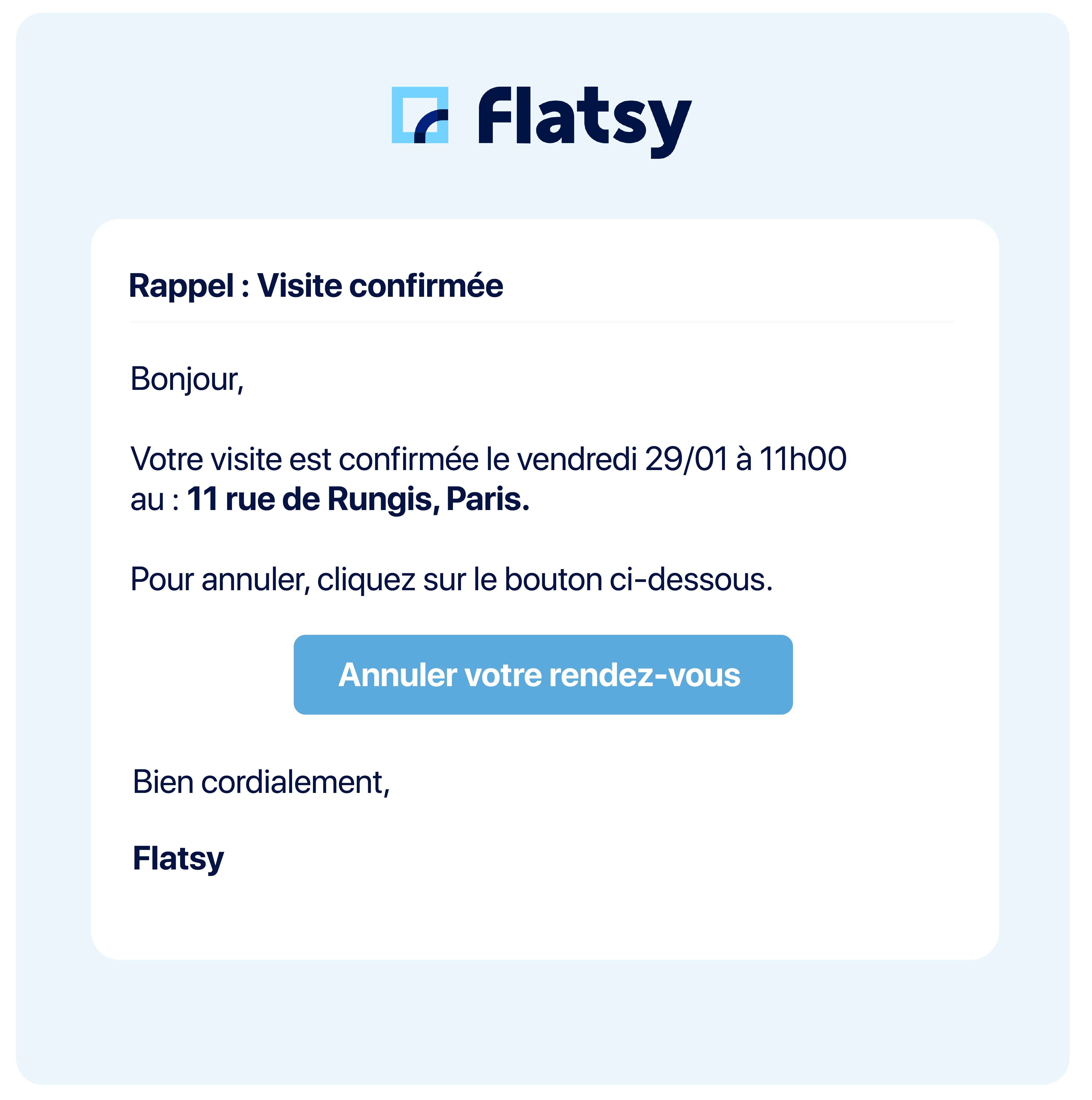 Flatsy - Mail de rappel envoyé au visiteur