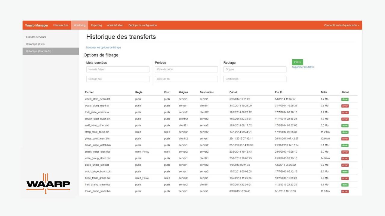 Waarp - historique des transferts