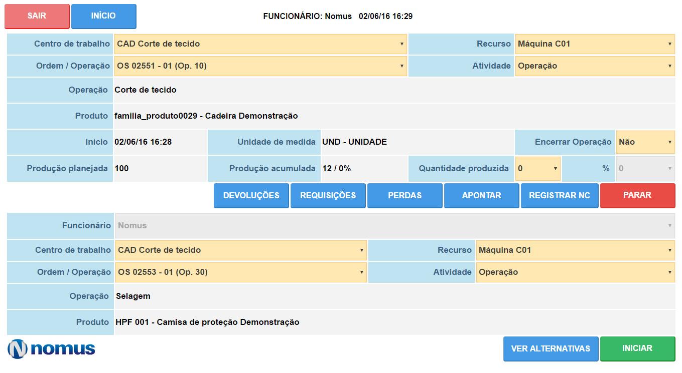 Nomus ERP Industrial - Controle da produção através de apontamentos no chão de fábrica
