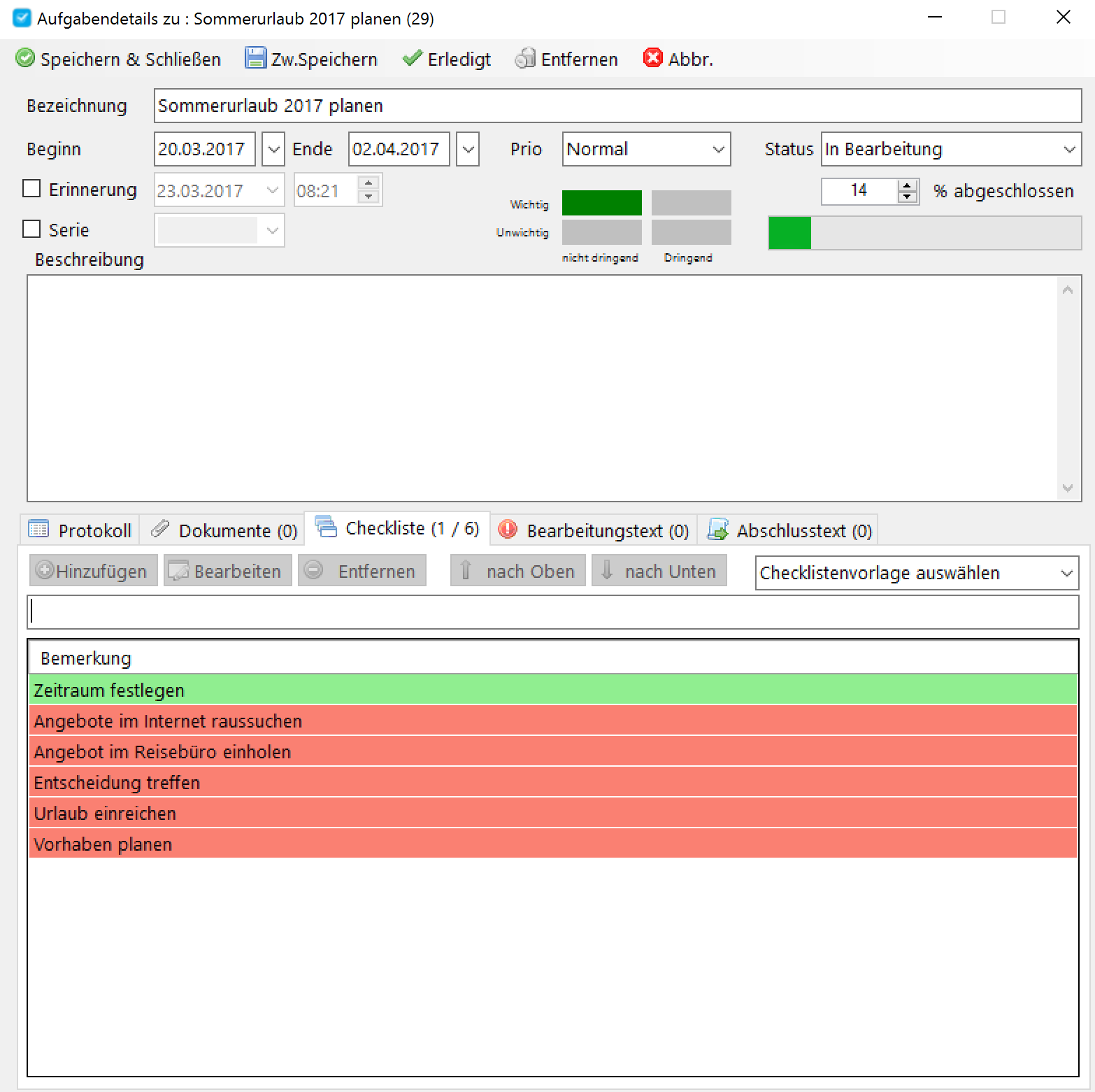 RemindMe - Collect any type of informations in the task details (here in german)