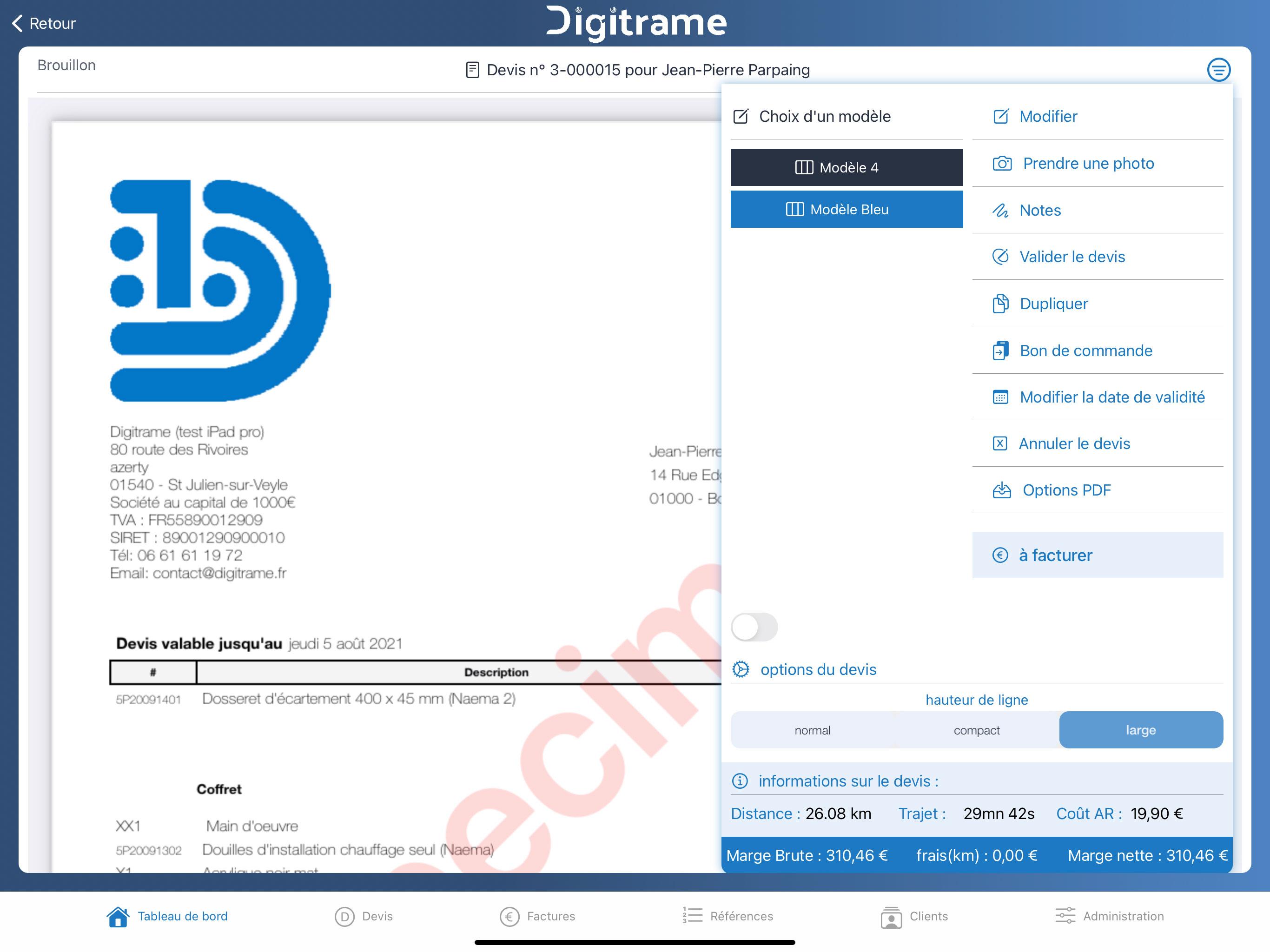 Digitrame - Options des devis