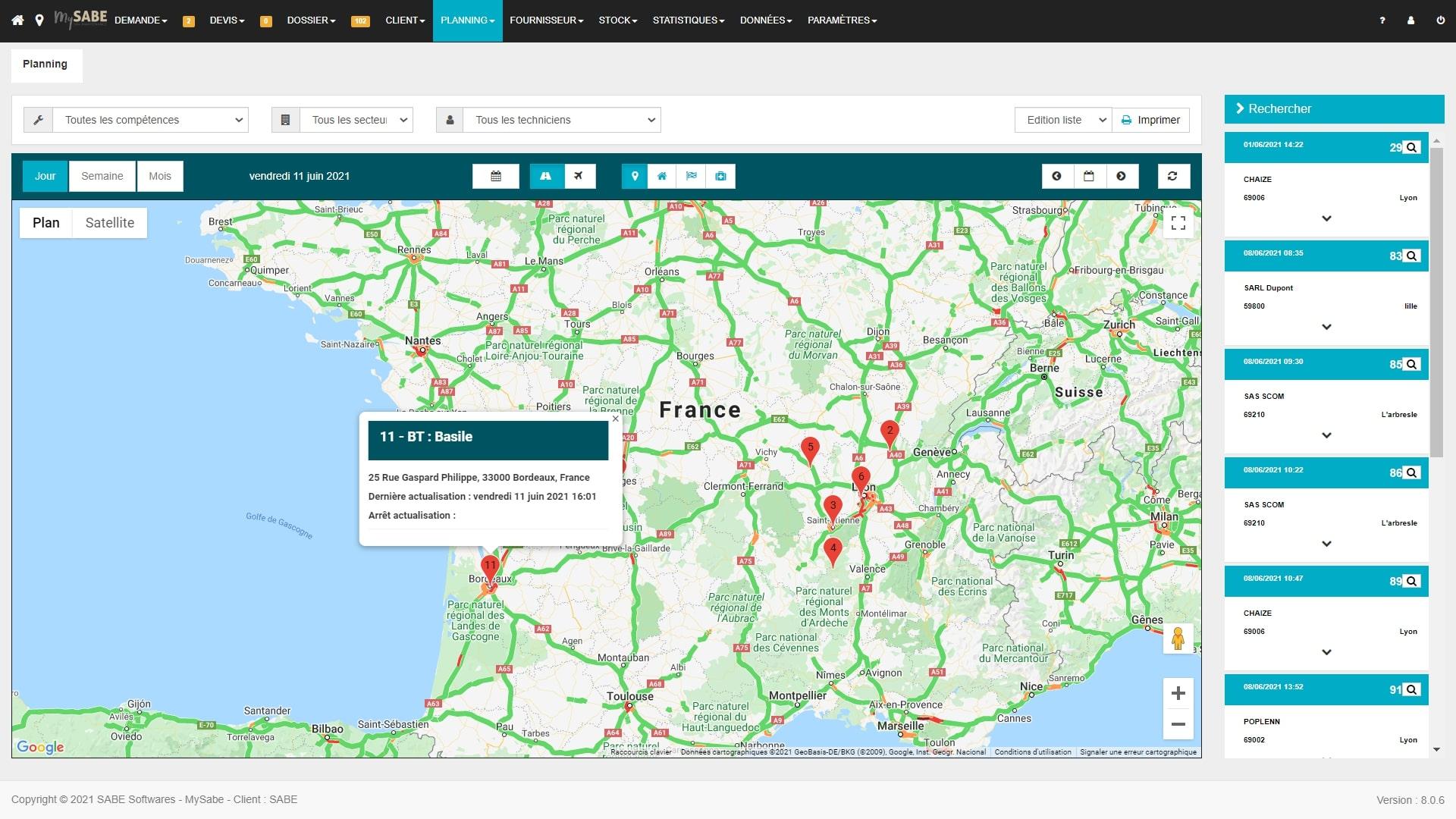 MySABE - Géolocalisation du technicien